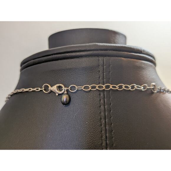 925 Sterling Silver Purple Teardrop Pearl Crystal Dangles 16.5"-18" Necklace - Picture 6 of 8